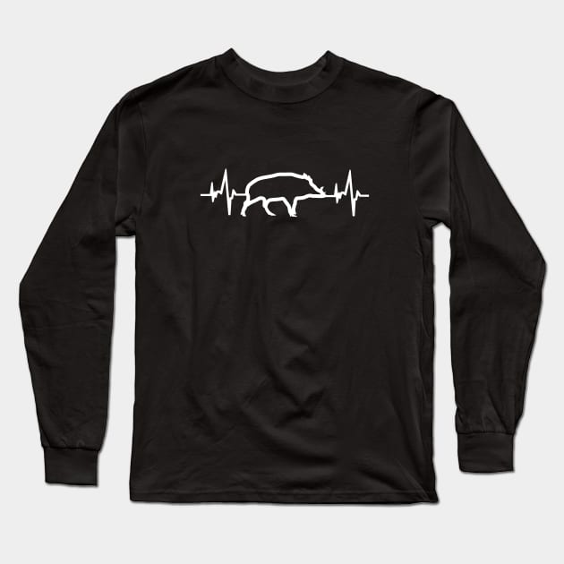 boar heartbeat ECG hunting wild boar animals Long Sleeve T-Shirt by FindYourFavouriteDesign